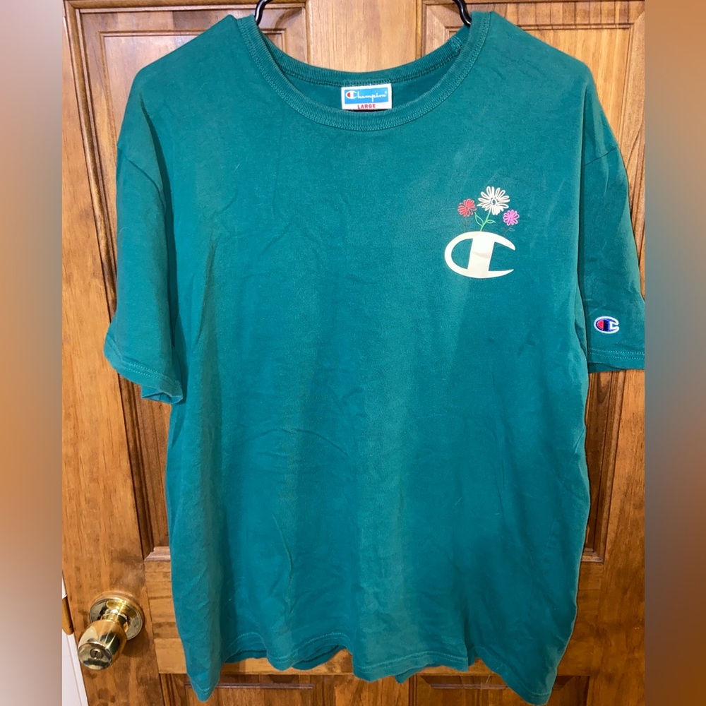 Champion Green T-Shirt with Floral Logo